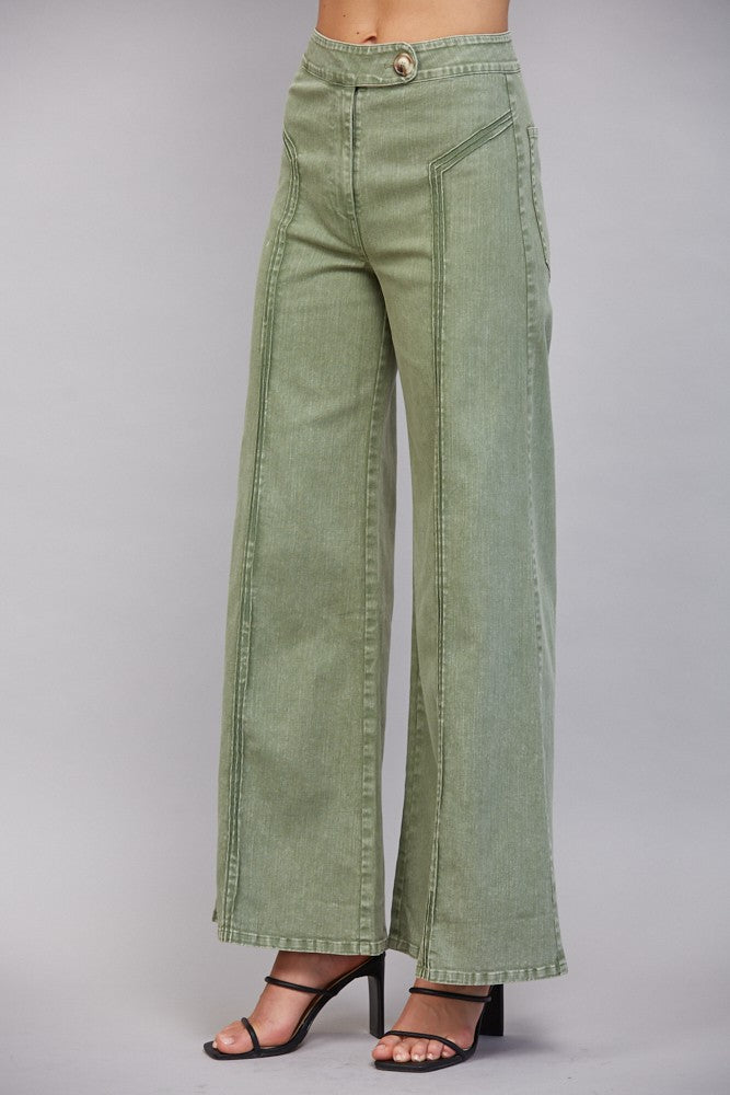 Washed Wide Leg Tripe Piping Pants