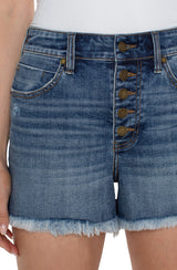 Christine High Rise Exposed Button Fray Hem Shorts Claymont