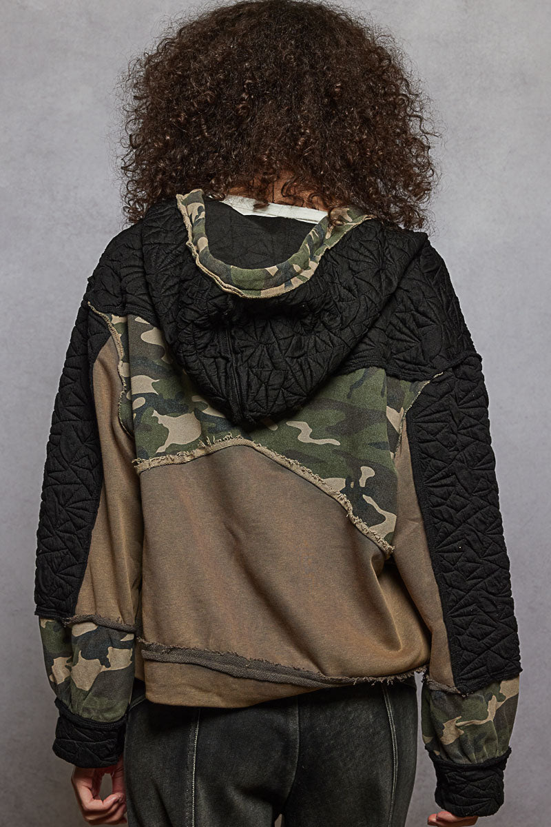Camo Quilted Terry Knit Jacket Rust Charcoal