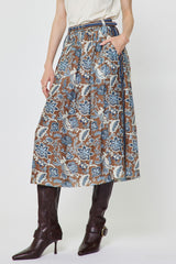 Floral Paisley Printed Midi Skirt Blue Multi