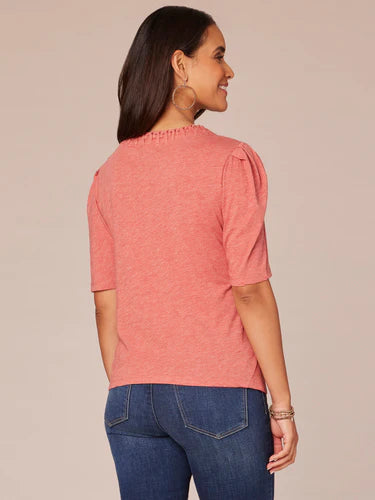 Half Sleeve Braided Scoop Neck Detail Top Heather Faded Rose