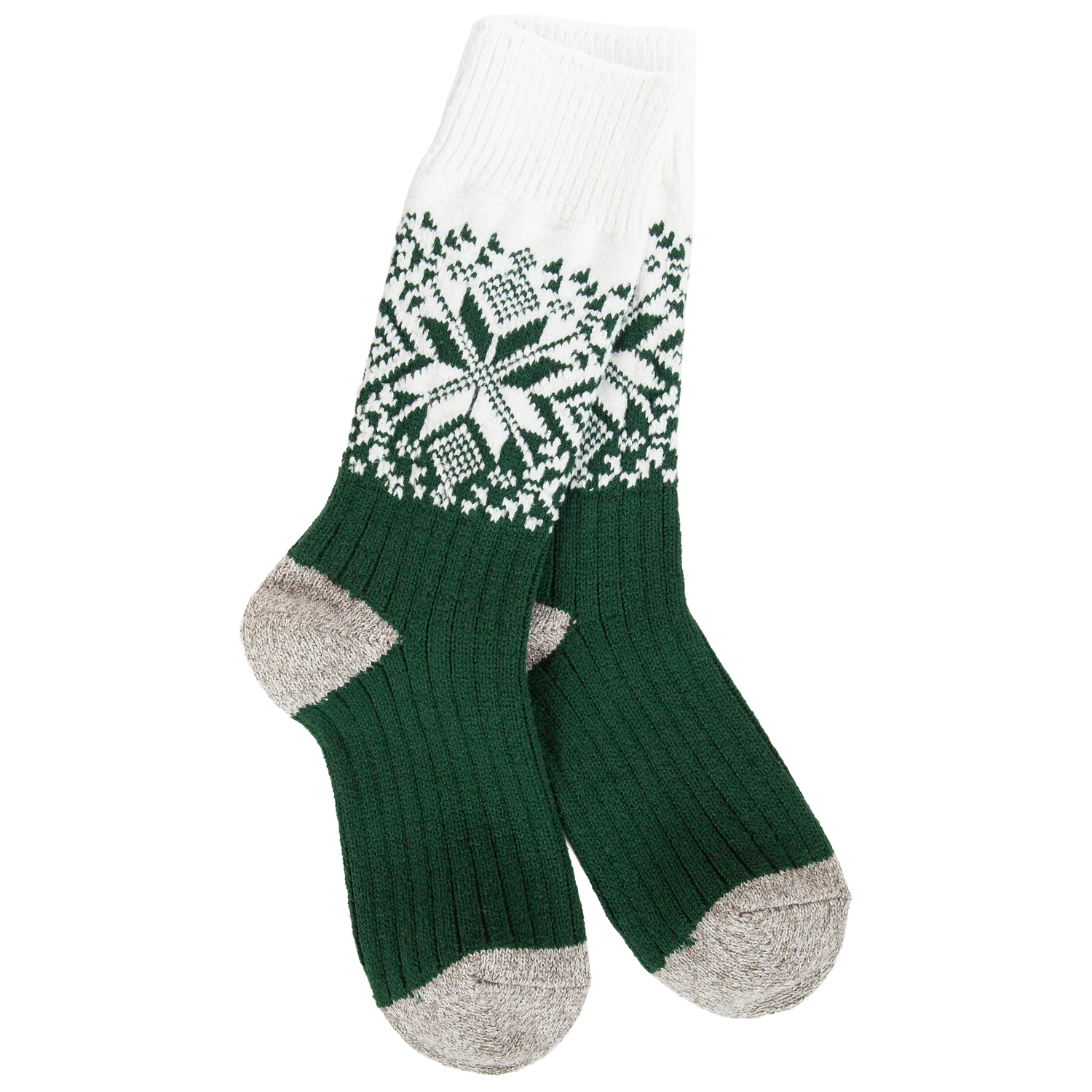 Weekend Holiday Crew Socks Green Ivory
