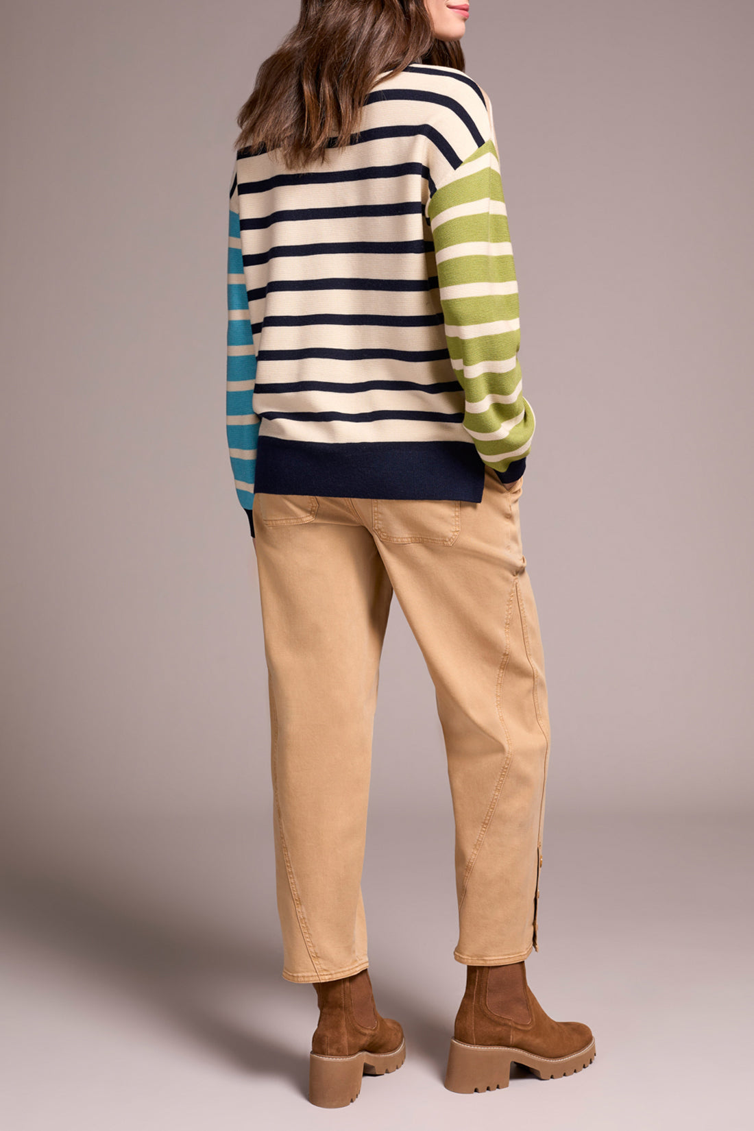 Button Detail Colorblock Stripe Sweater Ice Latte