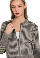 Two Tone Zip Up Sweater Black