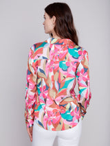 Printed Satin Button Down Shirt Flora