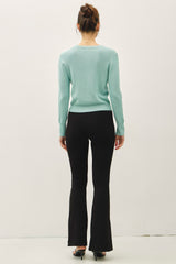 Ribbed Crew Neck Cardigan Seafoam