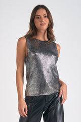 Metallic Knit Sweater Tank Silver