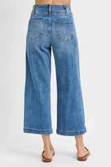 High Rise Crop Wide Leg Front Seam Detail Jeans Medium