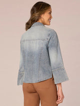 3/4 French Cuff Flap Pocket Denim Button Down Jacket Light Blue