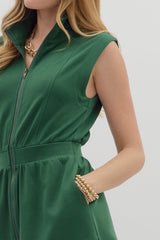 Zip Up Sleeveless Mini Dress Hunter Green