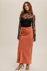 Mock Neck Lace Thumb Hole Sleeve Top Black