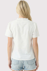 Ruffle Smock Neck Button Down Flutter Top Ivory