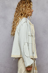 Balloon Sleeve Raw Lace Edge Gauze Hoodie Jacket Off White