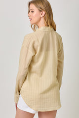 Pinstripe Single Pocket Button Down Shirt Milk Tea