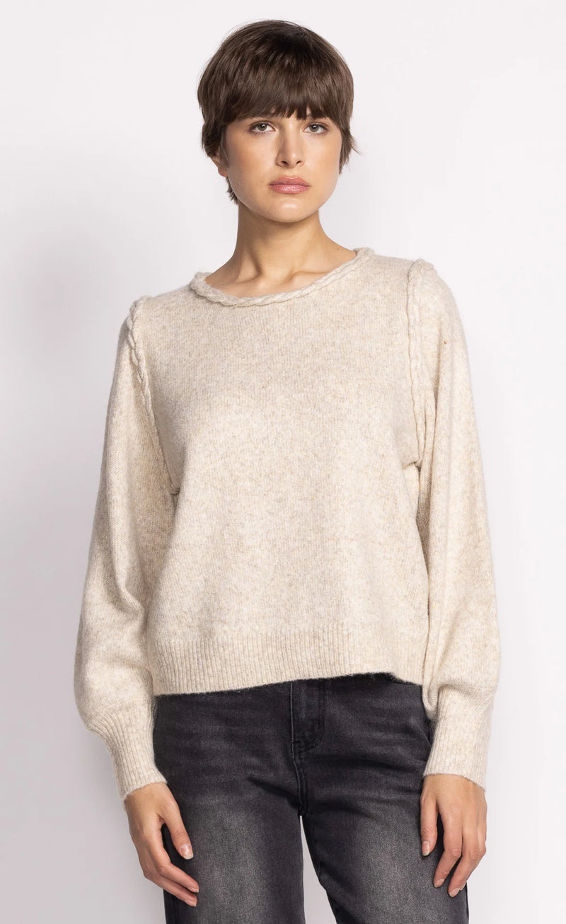 Audrey Braided Shoulder Sweater Taupe