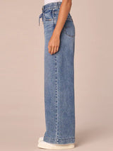 Skyrise Drawstring Waist Wide Leg Jeans Mid Blue