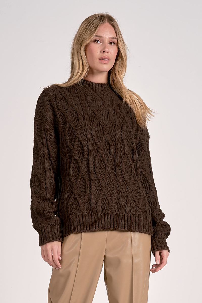 Cable Link Pattern Knit Sweater Cocoa