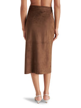 Riya Button Front Suede Midi Skirt Cocoa