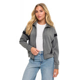 Contrast Panel Stripe Scuba Bomber Jacket Charcoal + Black
