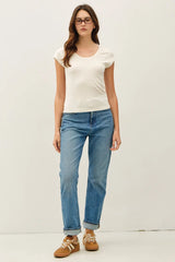 Ribbed Scoop Neck Cap Sleeve Modal Top Oatmeal