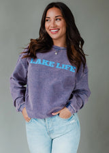 Lake Life Oversized Ribbed Crew Neck Sweatshirt Navy | Blue