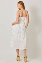 Embroidered Gauze Smocked Dress Off White