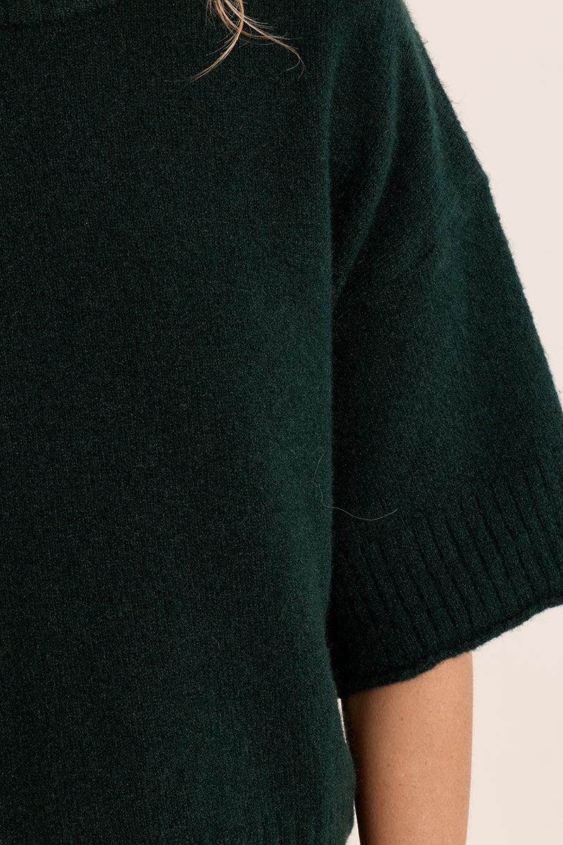 Oversize Short Sleeve Sweater Forest Green