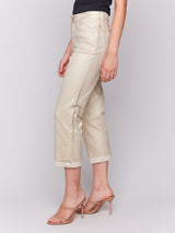 Rolled Cuff Straight Leg Foil Brushed Pants Natural