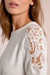 Lace Crochet Short Sleeve Sweater Top Off White