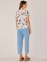 Roll Cuff Emb. Detail Printed Pocket Tee Jute Orchid Multi