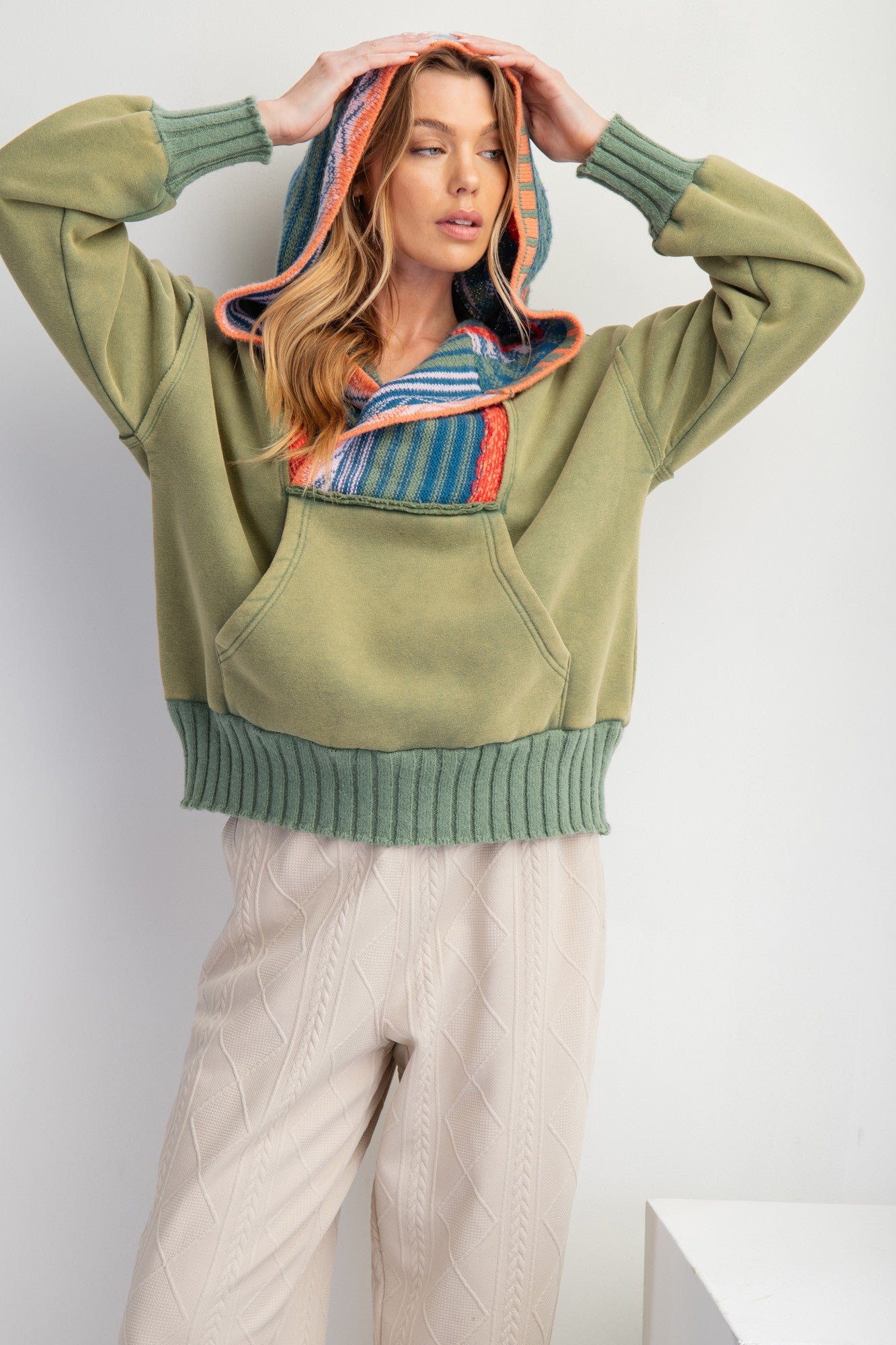 February Washed Multi Color Thread Hoodie Green