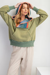 February Washed Multi Color Thread Hoodie Green