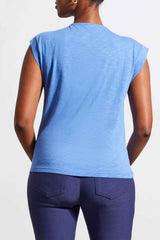 Vneck Ruched Center Short Sleeve Shirt Blue Star
