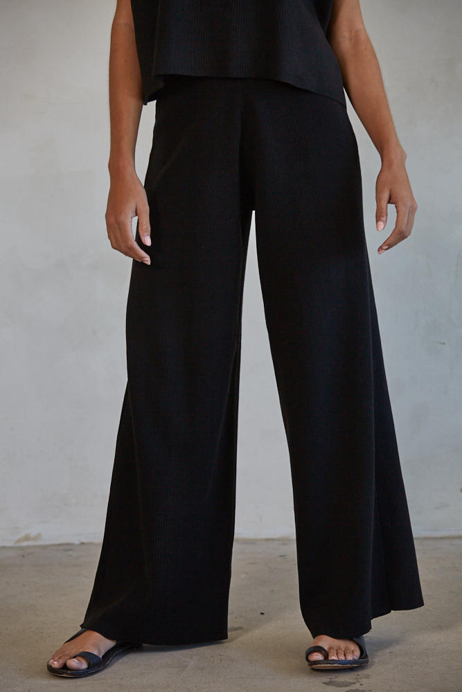 The Leonie Ribbed Sweater Knit Pants Black