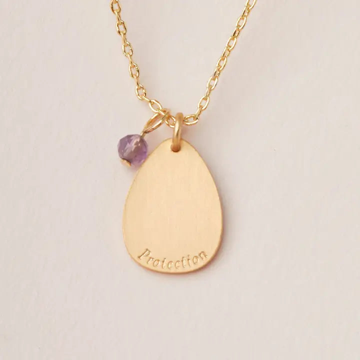 Stone Intention Charm Necklace Protection | Amethyst