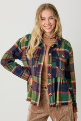 Peplum Fringe Plaid Jacket Navy Mix