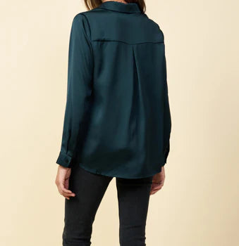 Button Down Satin Blouse Astro Green