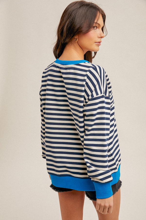 Contrast Rib Stripe Oversized Sweatshirt Navy