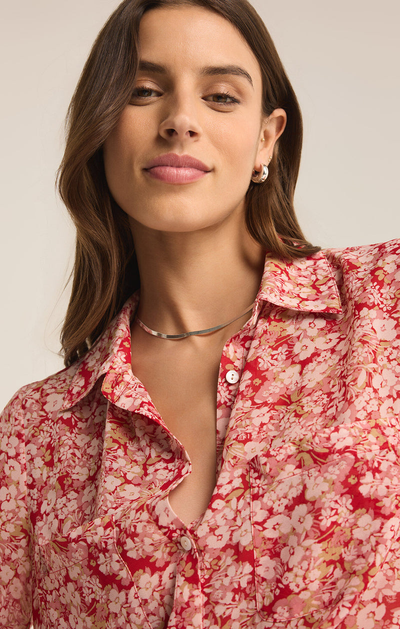 Vivienne Floral Print Top Crimson Crush