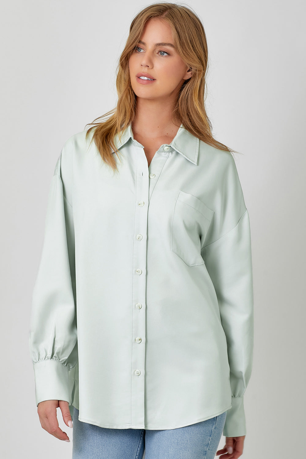 Oversized Button Up Shirt Light Blue Grey