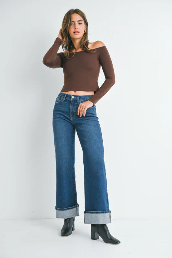 Cuffed Palazzo Jeans Dark Denim