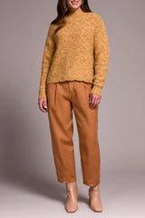Textured Mock Neck Puff Sleeve Sweater Heather Tumeric