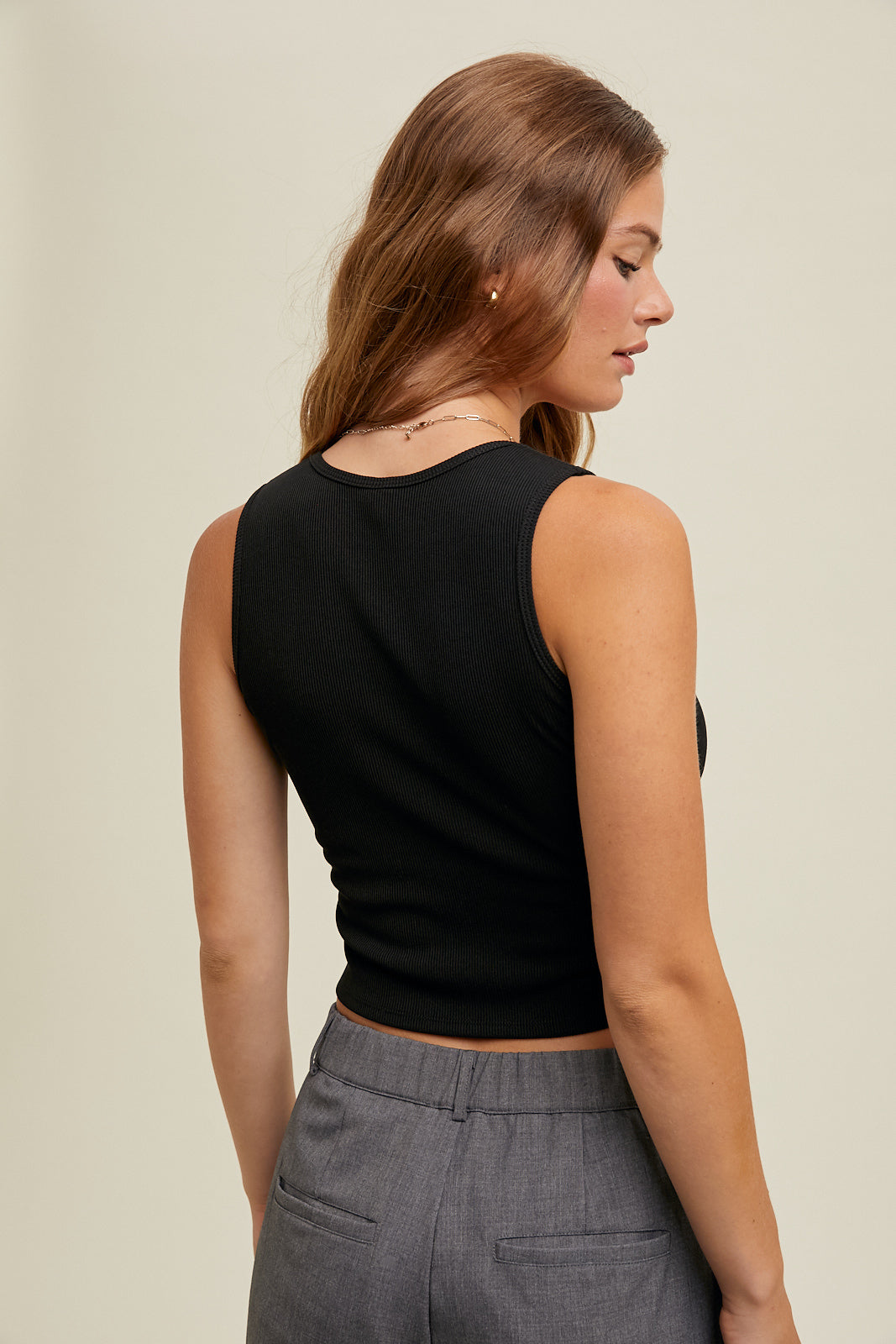 Cropped Ribbed Padded Bra Tank Black