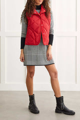 Puffer Quilted Crinkle Buttoned Vest Earth Red