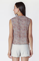 Pleated Texture Print Tank Neutral Paisley