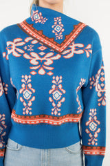 Bandana Collar Jacquard Sweater Blue