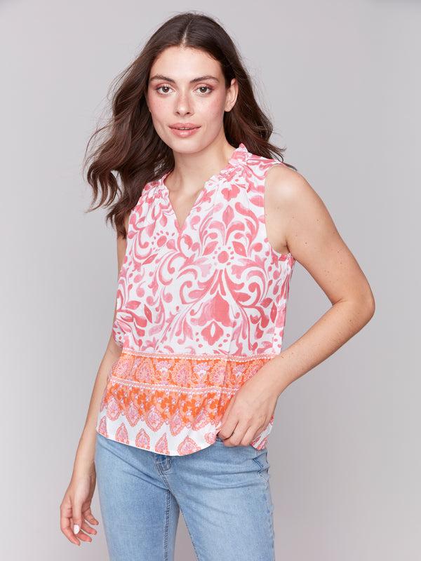 Sleeveless Ruffle Neck Top Clementine