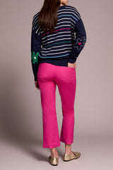 Floral Jacquard Embroidered Vneck Sweater Nightfall
