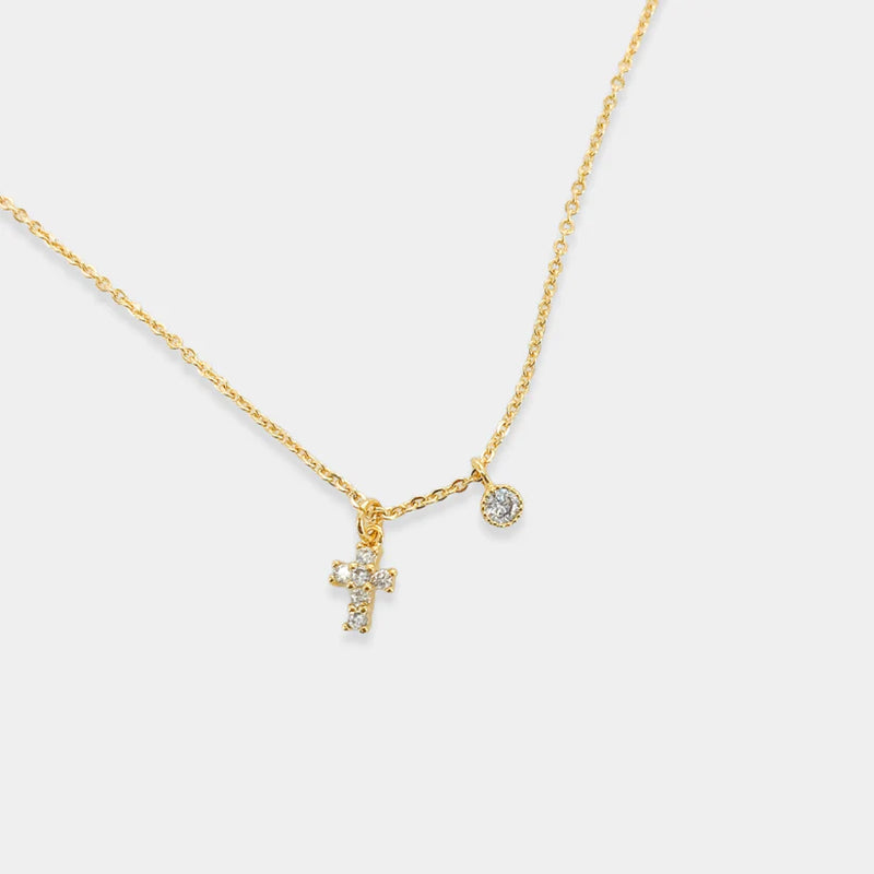 Cross Stud Charm Necklace - Gold