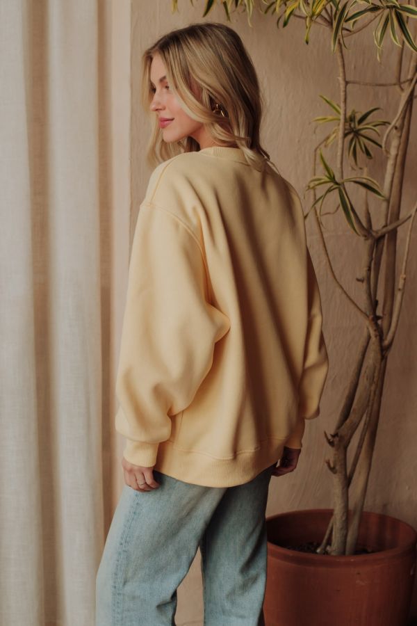 Textured Midwest Fleece Crew Neck Sweatshirt Yellow